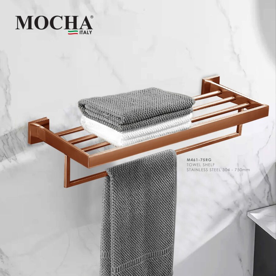 MOCHA RG S/STEEL TOWEL SHELF M461-75RG