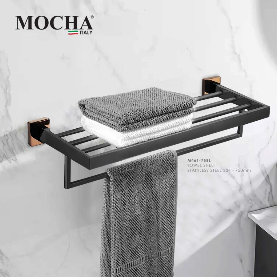 MOCHA BL S/STEEL TOWEL SHELF M461-75BL