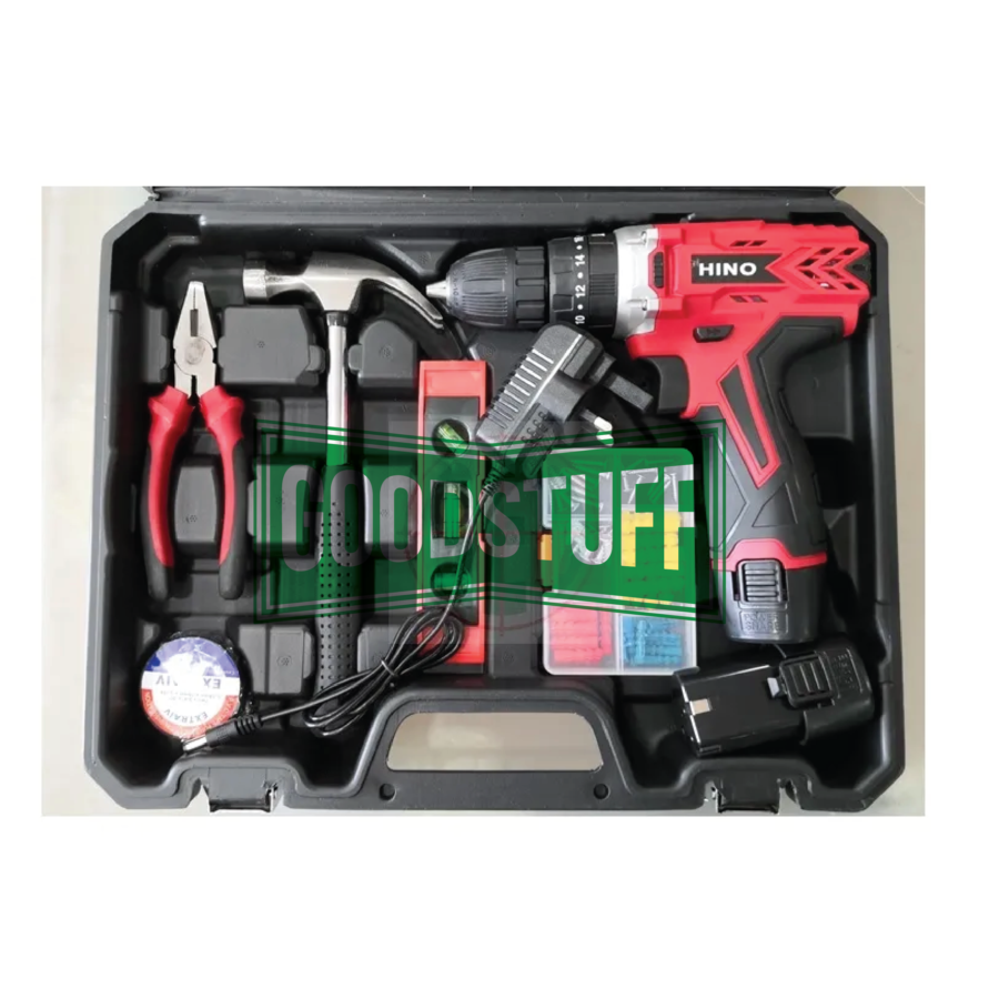 HINO 12V CORDLESS IMPACT / HAMMER DRILL SET WITH 90 PCS ACCESSORIES