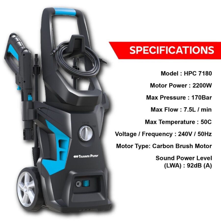 TSUNAMI HPC7180 LIGHT INDUSTRIAL CLEANING HIGH PRESSURE CLEANER 2200W