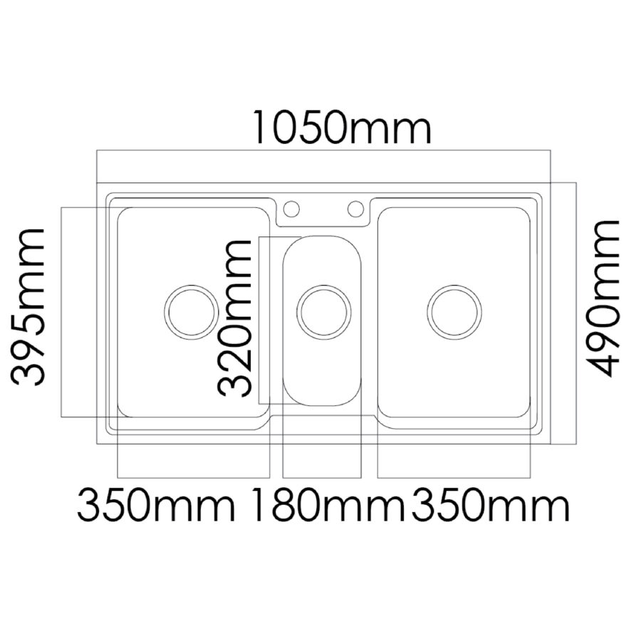 MOCHA STAINLESS STEEL 2.5 SINK 1050X490