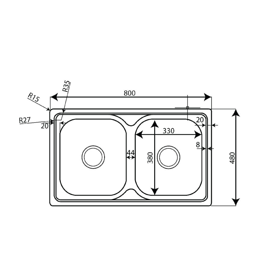 MOCHA STAINLESS STEEL 2 SINK 800X480 MAP8048C