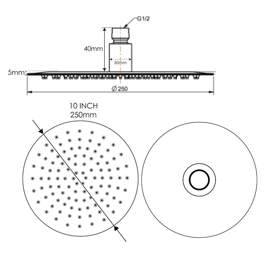 MOCHA ROUND SHOWER HEAD 10" MHS1063