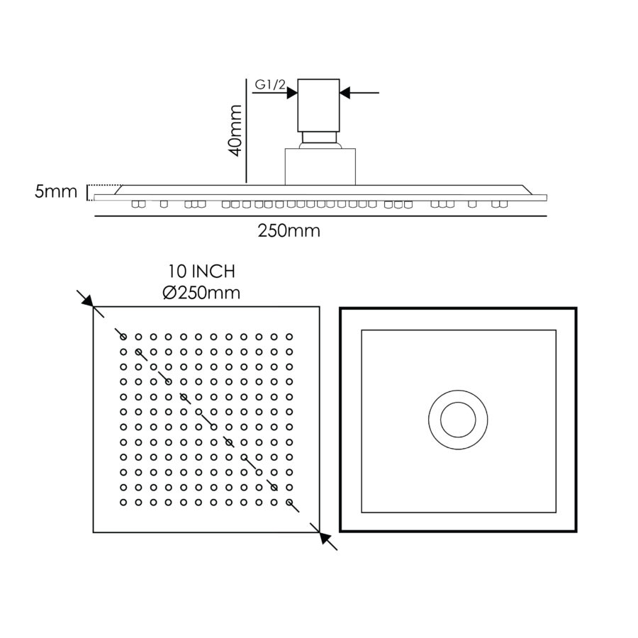 MOCHA BLACK SQUARE SHOWER HEAD 10"