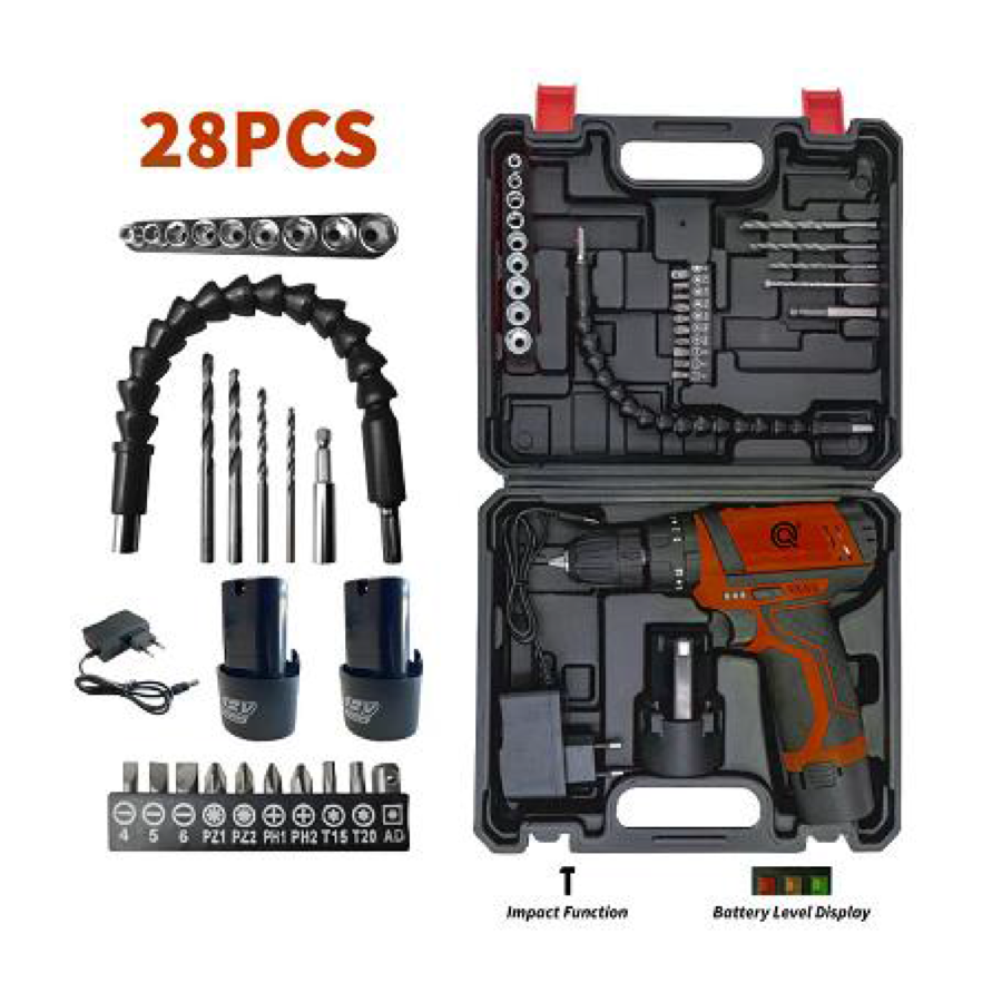 QUASA Q3P-TS12F 12V 2-SPEED CORDLESS IMPACT DRILL SET (FREE 28 PIECES ACCESSORIES)